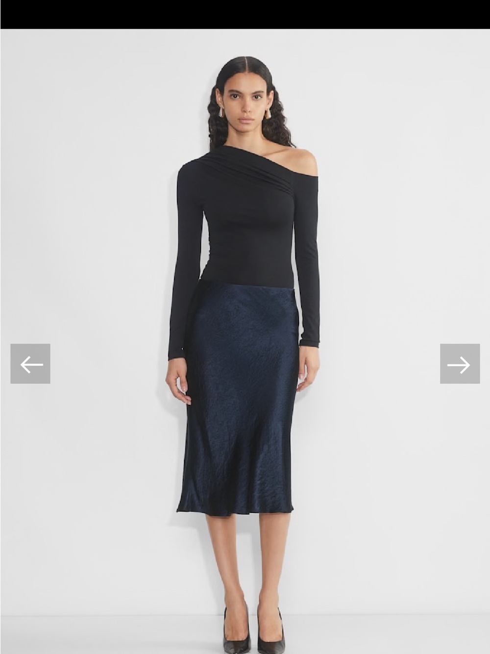 Babaton Navy Satin-Effect Midi Skirt